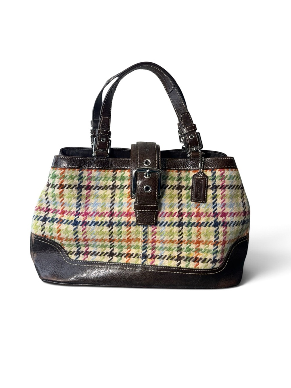 Coach Hampton Tattersall Houndstooth Plaid Shoulder Bag Flawed